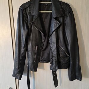 Quince Black Faux Leather Moto Jacket
